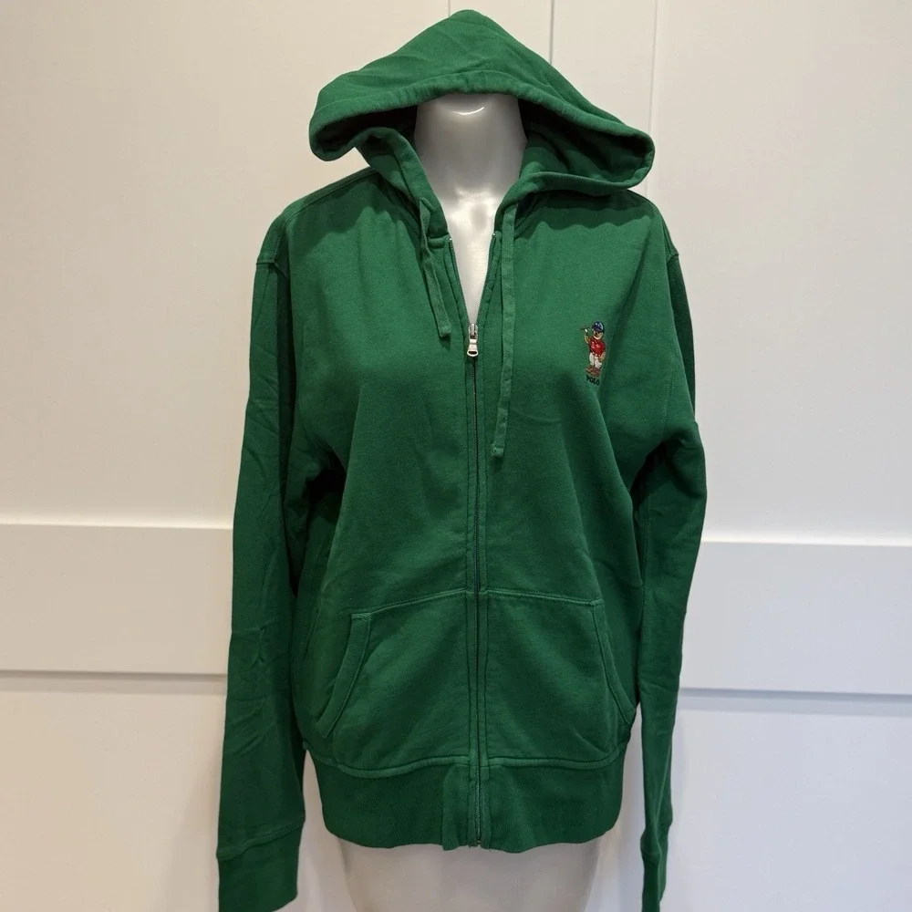 Polo Ralph Lauren Polo Bear Zip Hoodie Green Fleece Sweatshirt Men's S